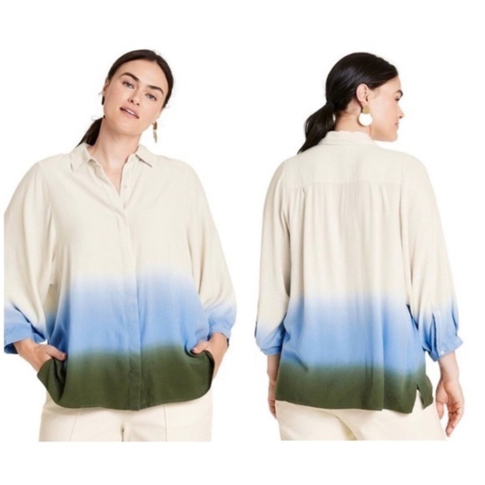 NWT Rachel Comey x Target Dip Dye 3/4 Sleeve Button Up Top (L)